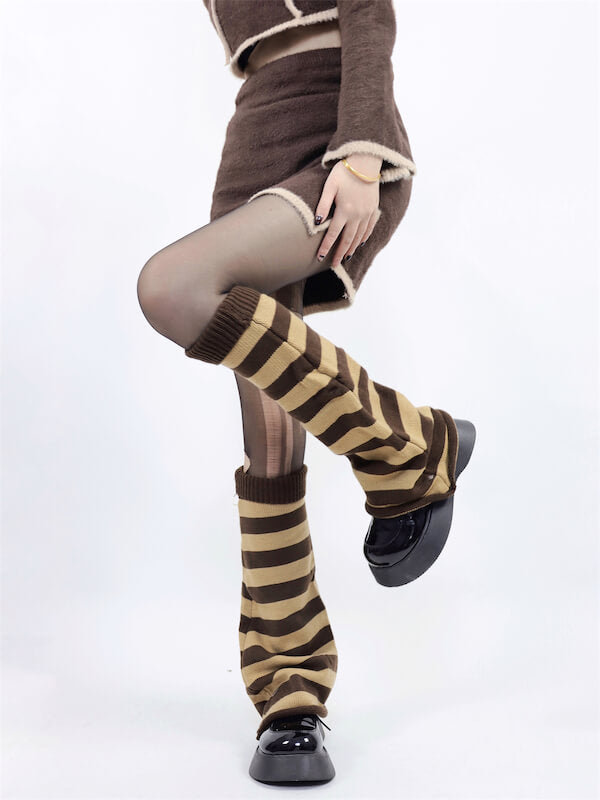 Hot girl y2k stripes knit leg warmers c0071