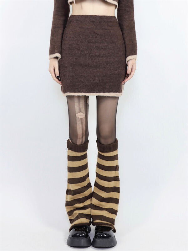 Hot girl y2k stripes knit leg warmers c0071