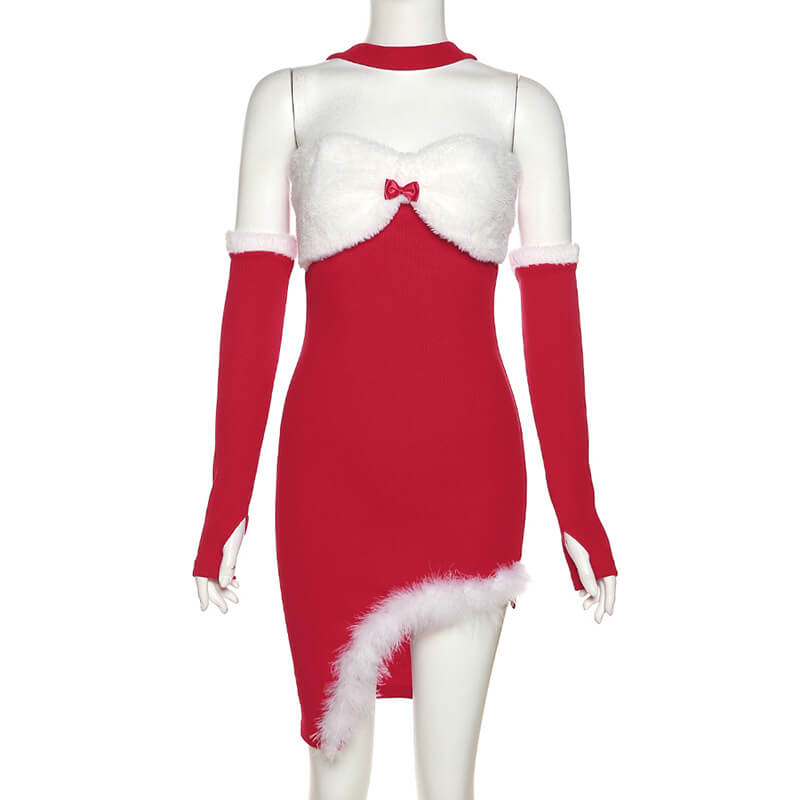 Irregular merry xmas red dress om0101