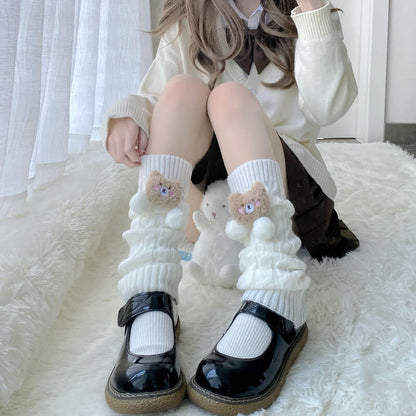 Kawaii lolita fluffy bear pompon leg warmer c0057