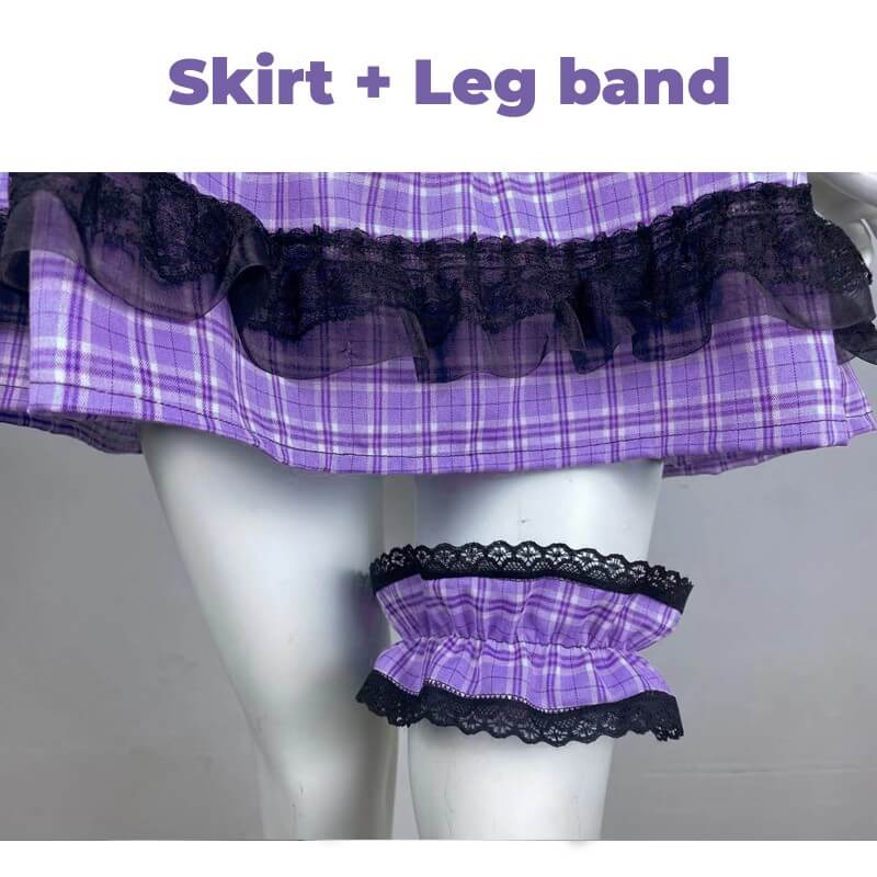 Kawaii purple plaid lace A-line skirt ah0070