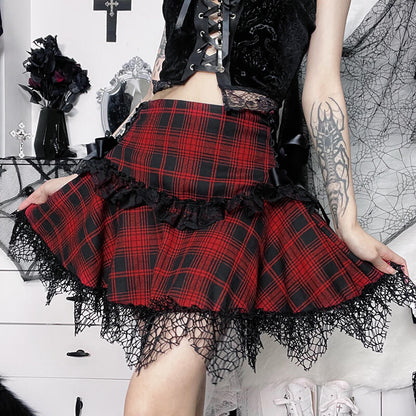 Lace red paid goth skirt ah0171