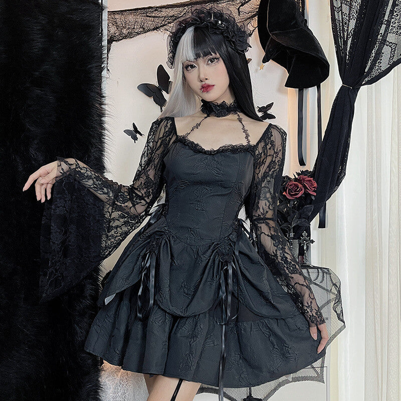 Lolita goth aesthetic lace fairy dress ah0135