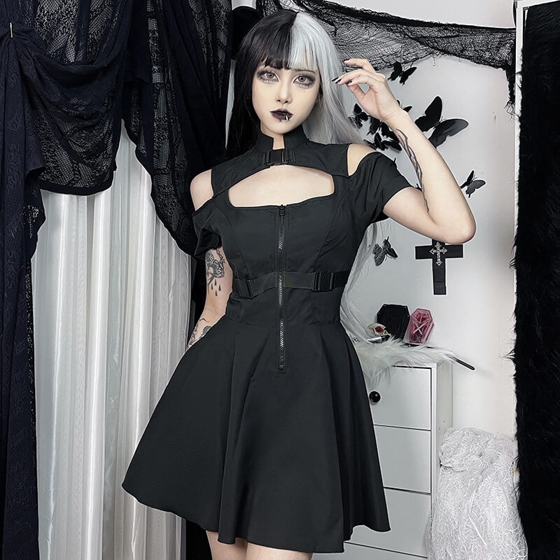 Off-shoulder dark dress