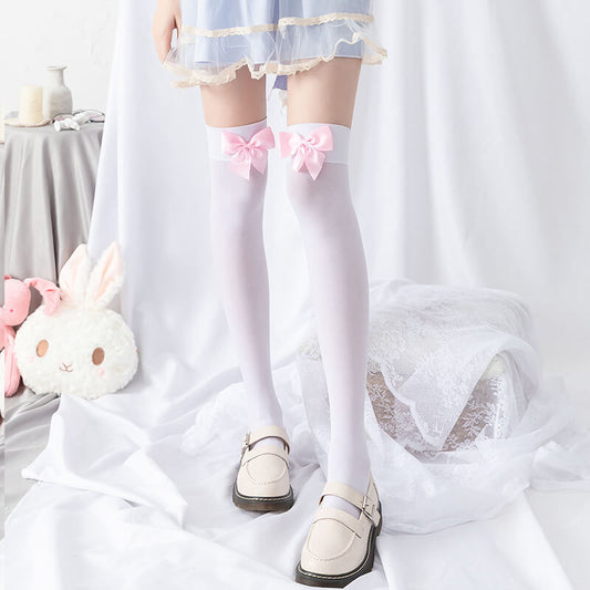 Pink bow lolita aesthetic silky velvet stockings c0023