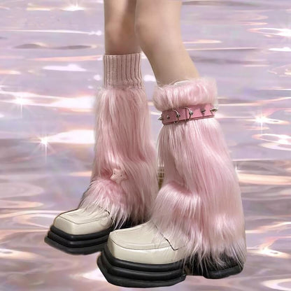 Pink combo furry y2k garter stars leg warmers c0178