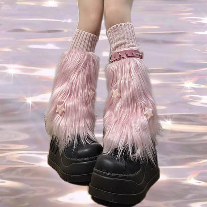 Pink combo furry y2k garter stars leg warmers c0178