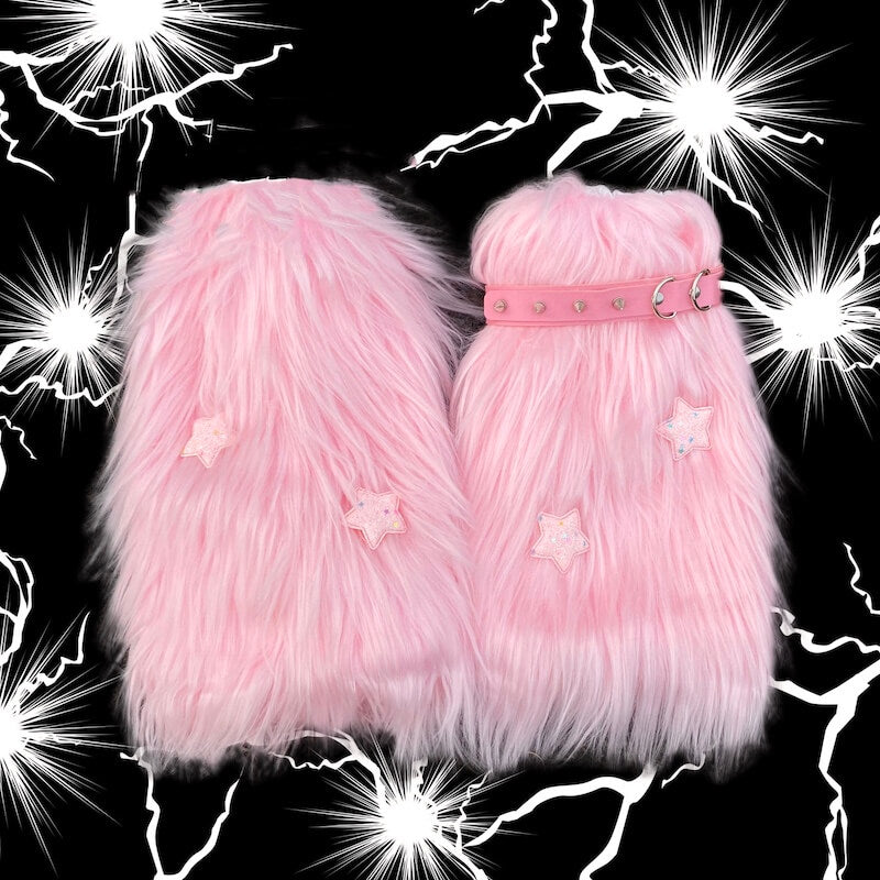 Pink combo furry y2k garter stars leg warmers c0178