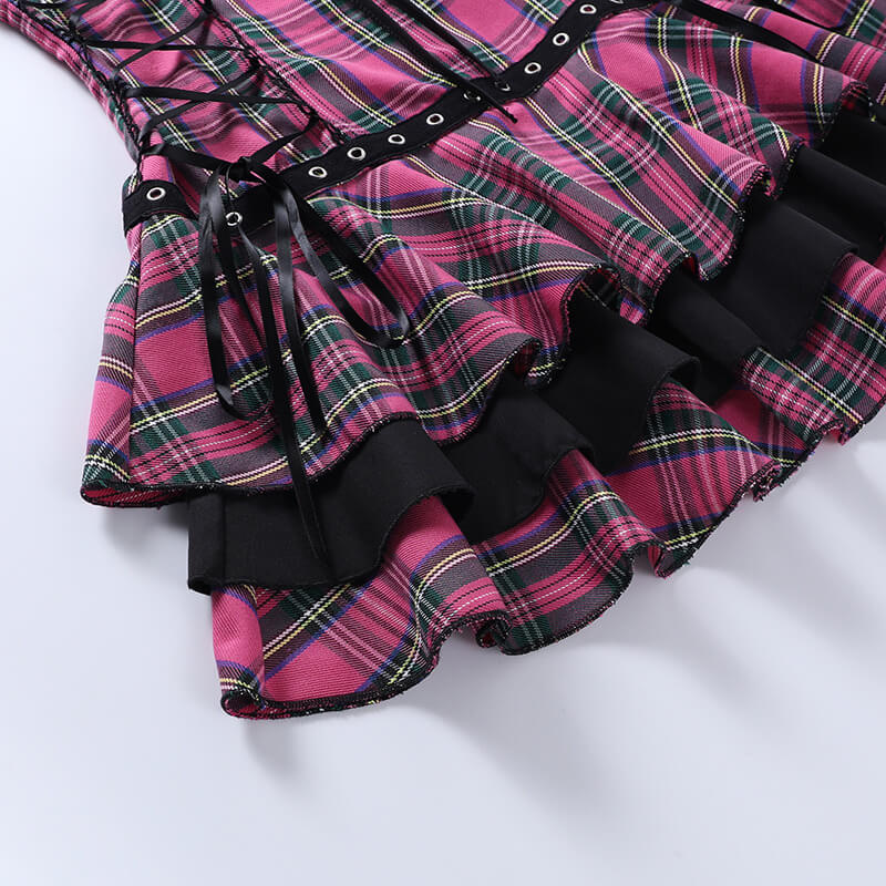 Pink doll y2k paid suspender layered dress ah0029