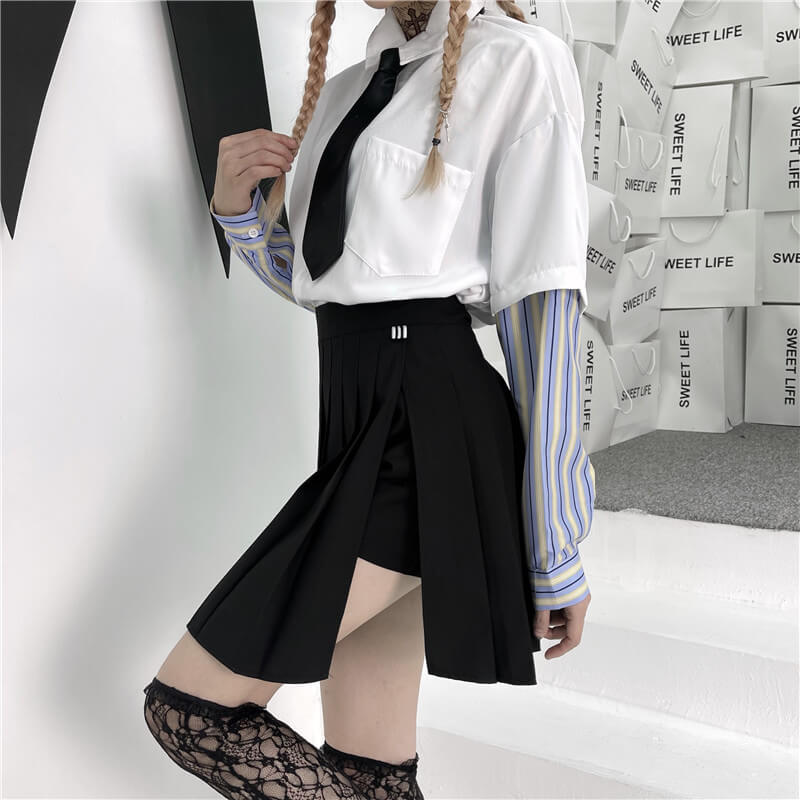 [Plus size] Alternative slit pleated A-line pant skirt dm0013