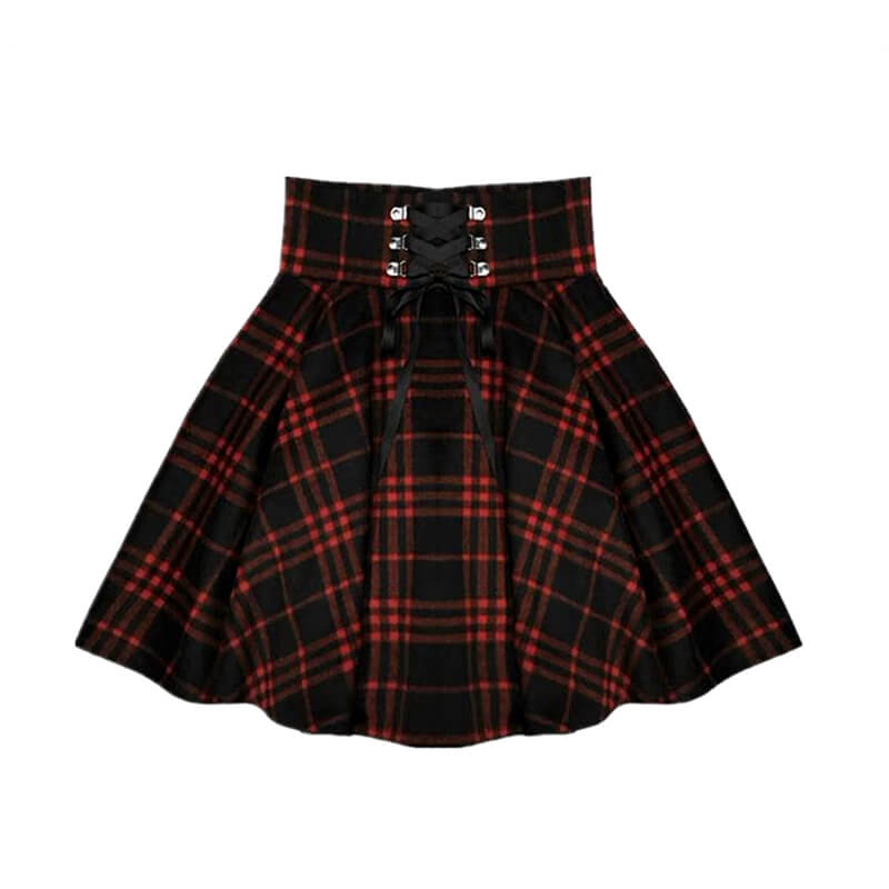 [Plus size] Darkness fairy red plaid flared skirt C00490