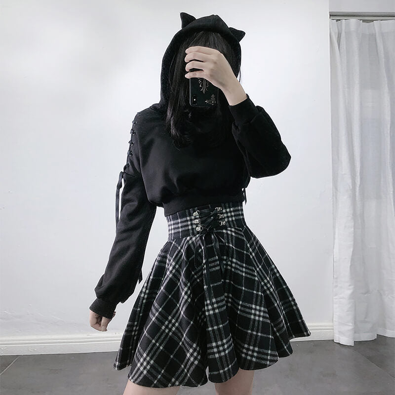 [Plus size] Darkness fairy red plaid flared skirt C00490