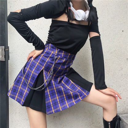 [Plus size] Gothic purple chain belt A-line skirt C00670