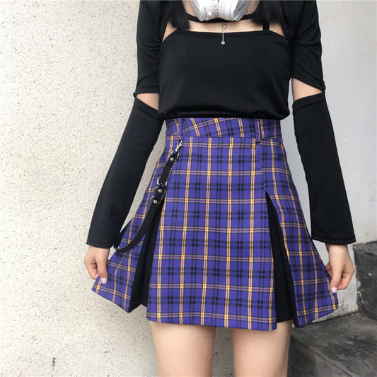 [Plus size] Gothic purple chain belt A-line skirt C00670