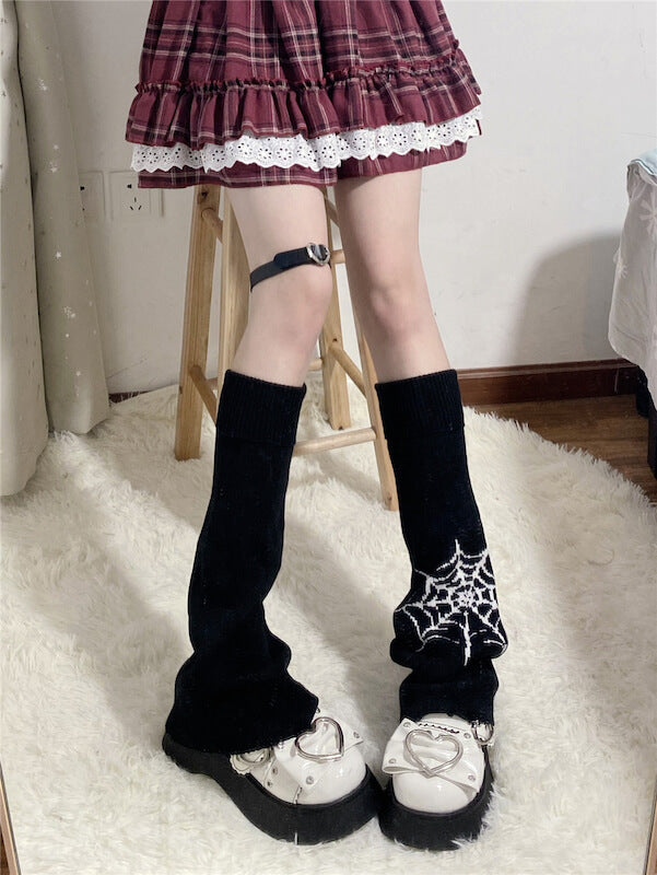 Punk girl spider web leg warmers c0086