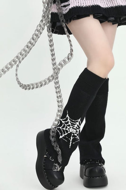 Punk girl spider web leg warmers c0086