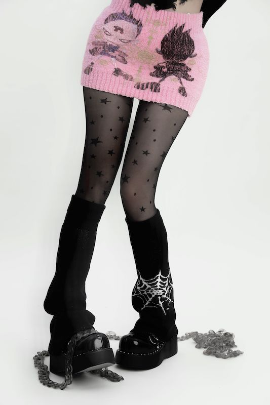 Punk girl spider web leg warmers c0086