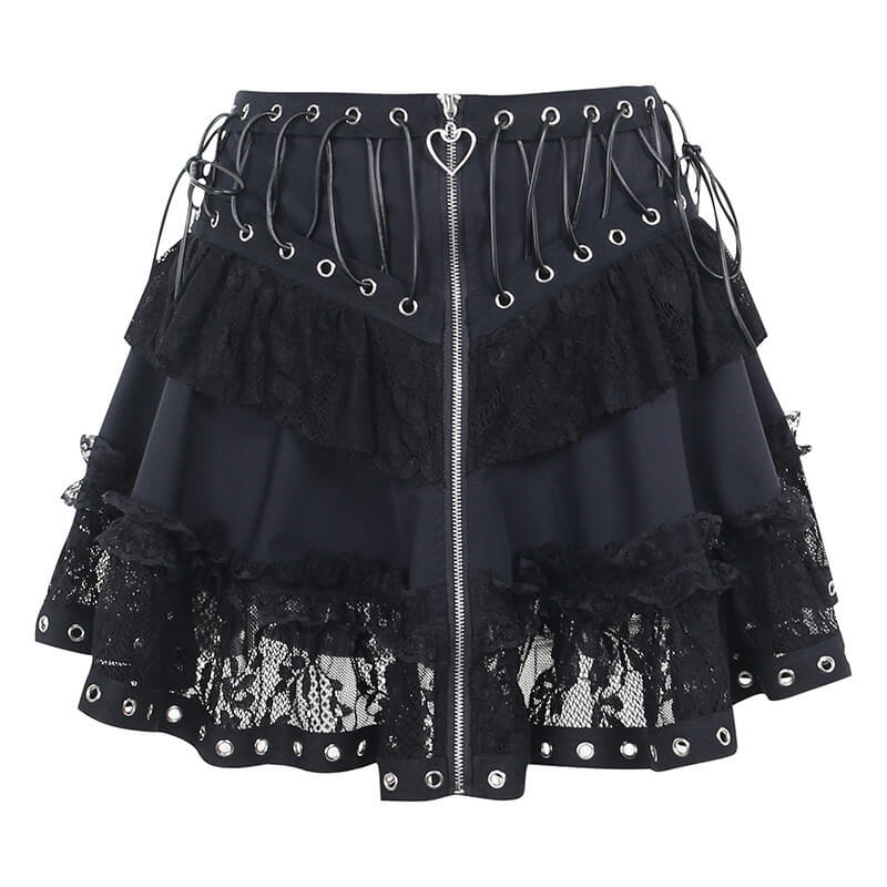 Punk girl zipper layered skirt