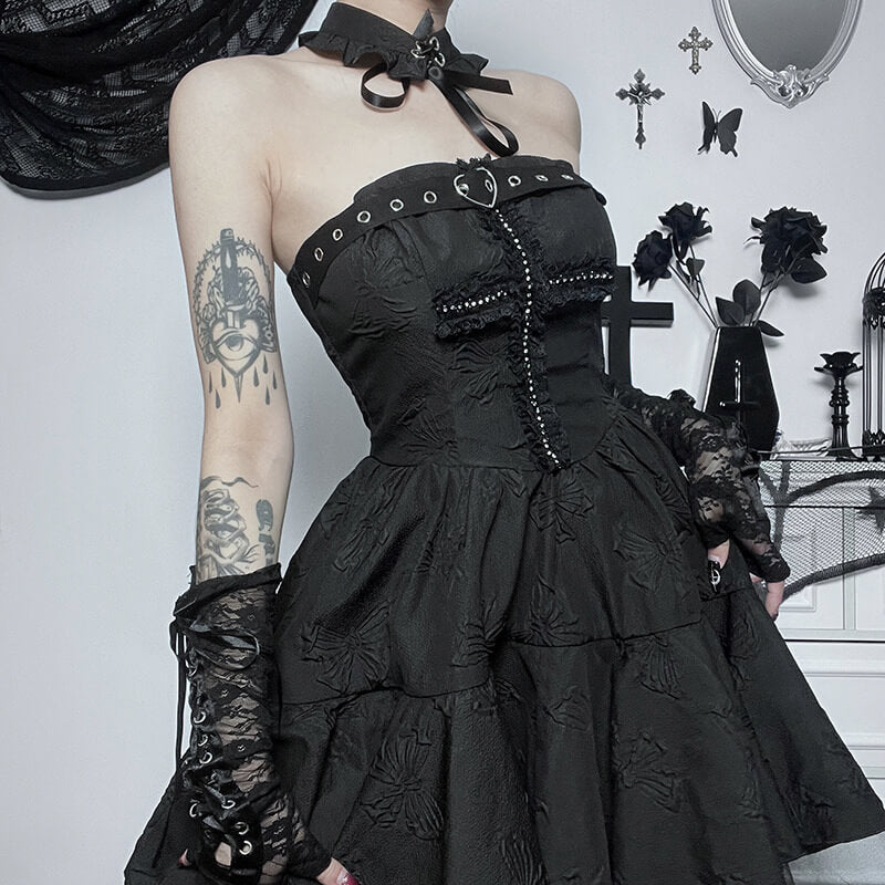 Punk goth cross jacquard dress