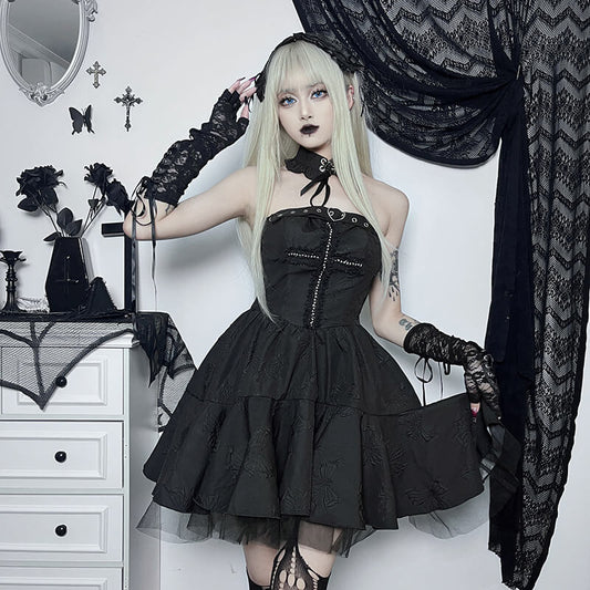 Punk goth cross jacquard dress