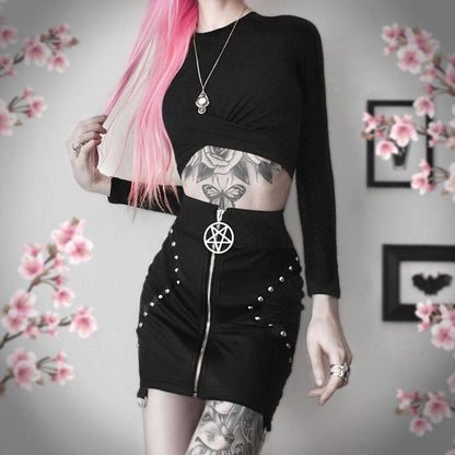 Punk goth star rivet pencil skirt ah0122