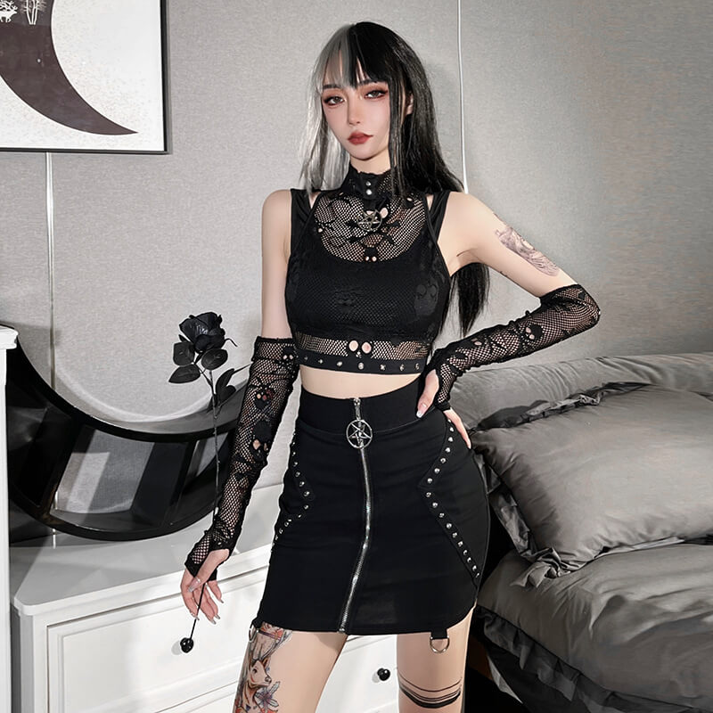 Punk goth star rivet pencil skirt ah0122