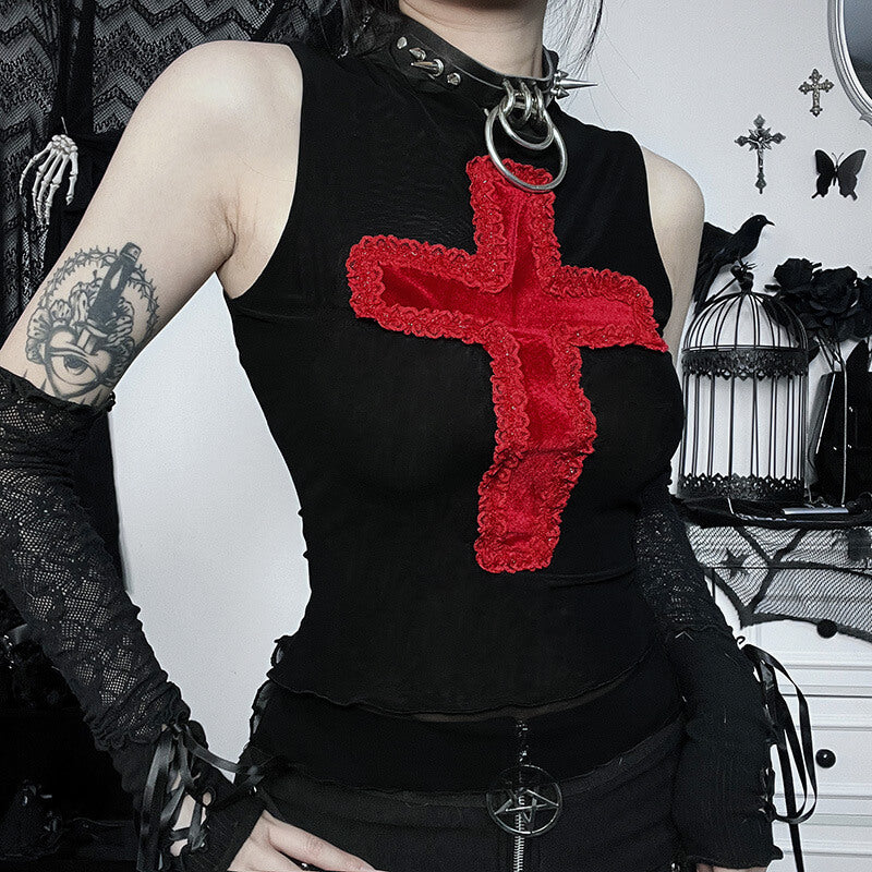 Red cross camisole Goth shirt
