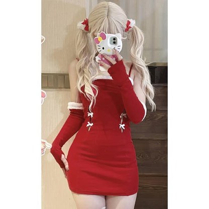 Red doll knot bow dress om0099