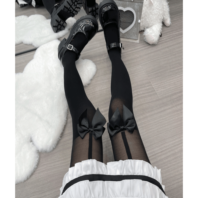 Ribbon bow lolita aesthetic lace velvet tights c0035