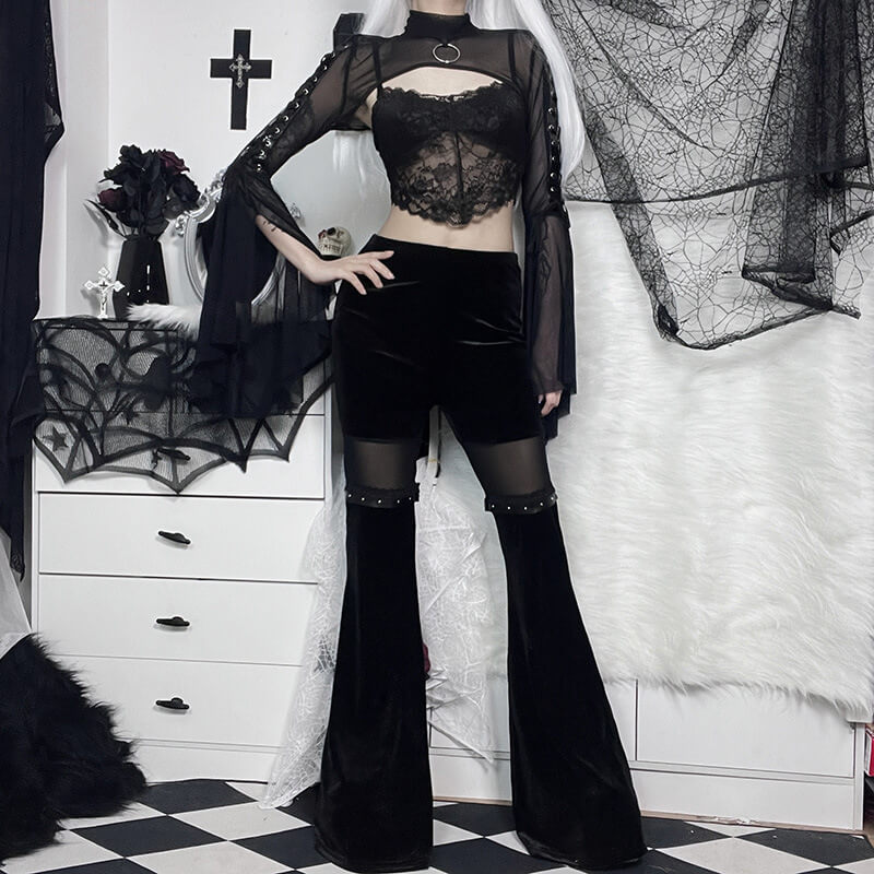 Ribbon sleeves see-through bolero