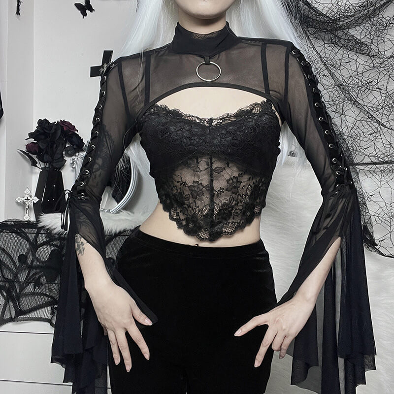 Ribbon sleeves see-through bolero