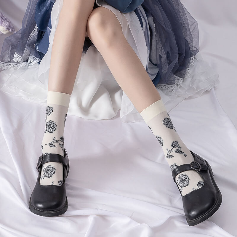 Rose girl harajuku lolita short stockings c0012