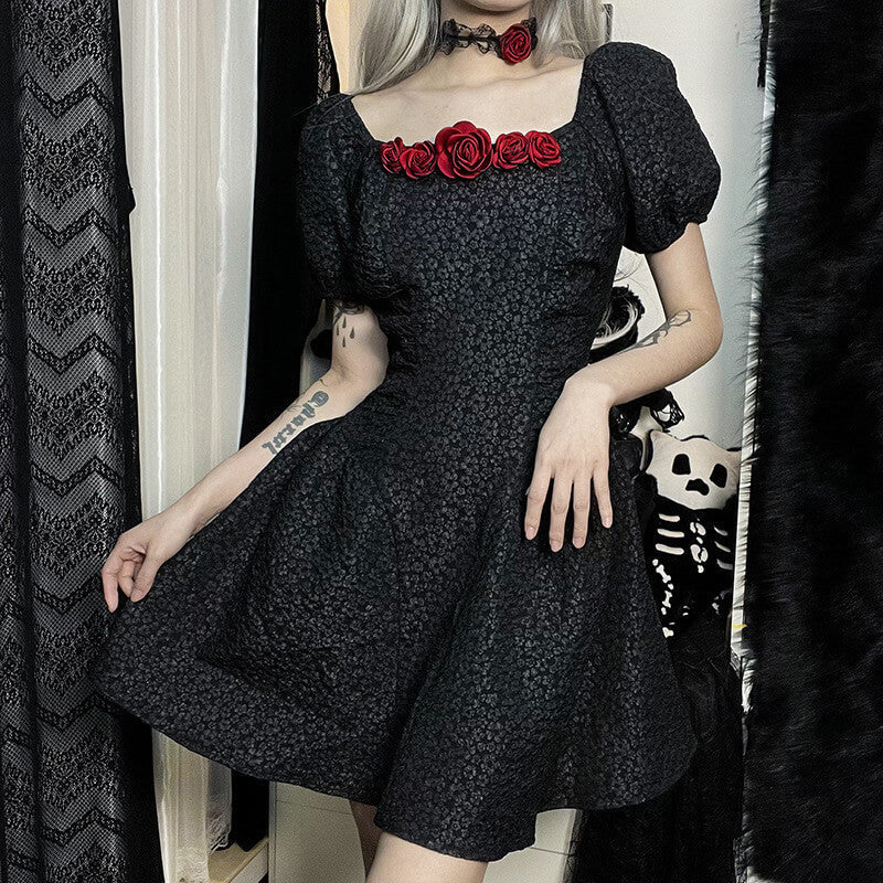 Rose in night princess puff sleeve high waist dress ah0022