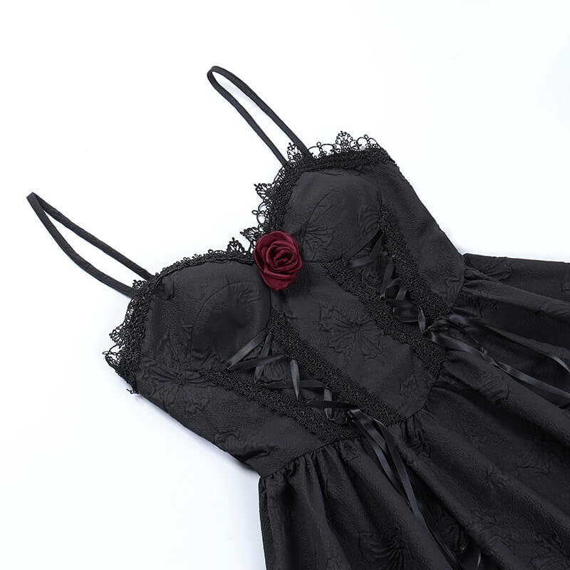 Rose lace ribbon suspenders dress ah0082
