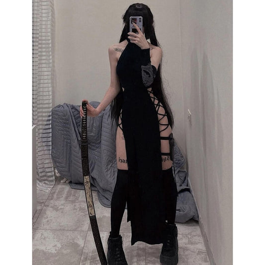 Spicy goth high slit dress