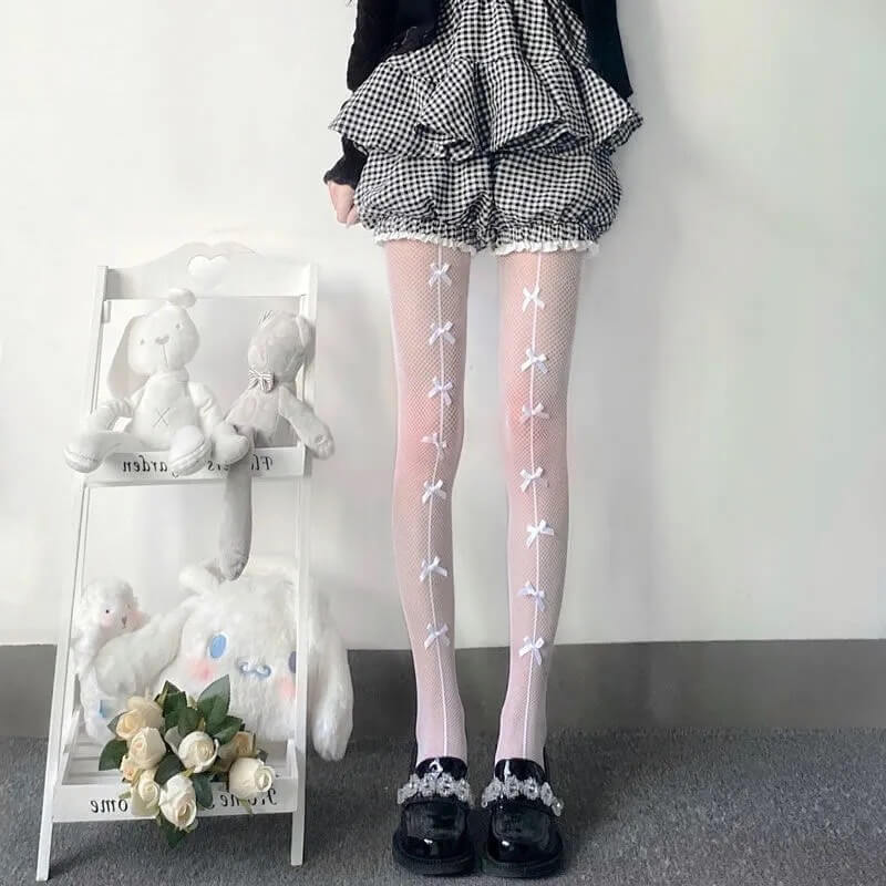 Sweet bow gothic lolita fishnet tights c0007