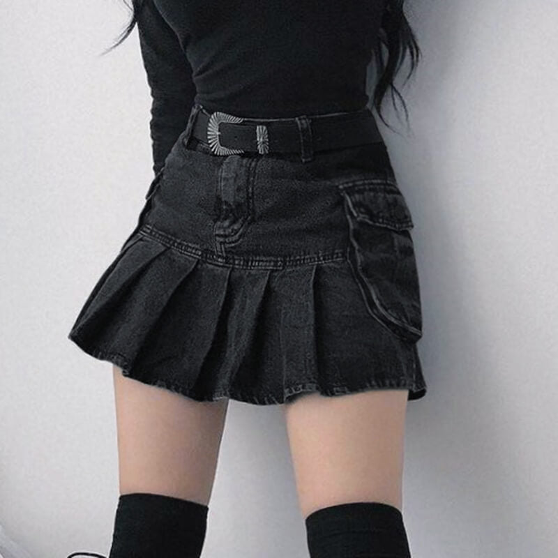Vintage black denim skirt om0038