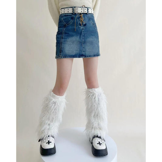 Winter y2k artificial furry leg warmers c0190
