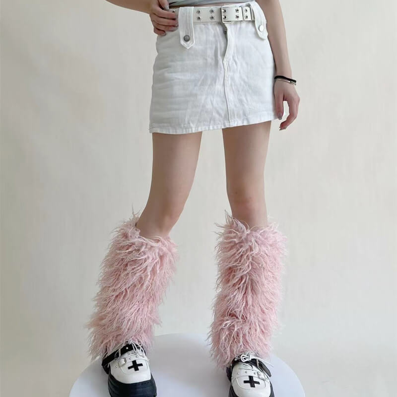 Winter y2k artificial furry leg warmers c0190