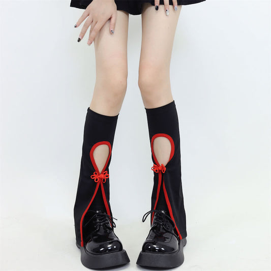 Y2k cheongsam red black leg warmers c0089