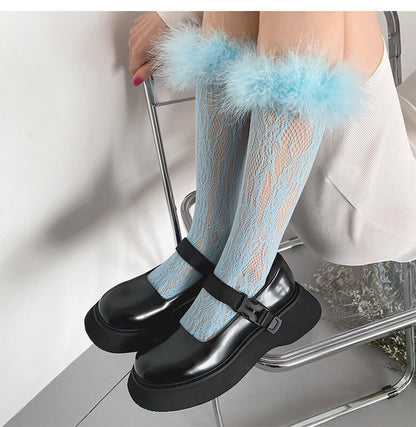 Y2k color sweet chill furry lace stockings c0080