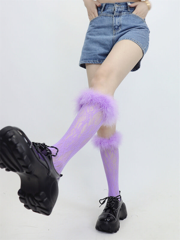 Y2k color sweet chill furry lace stockings c0080