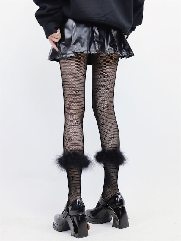 Y2k fairy plume goth lace tights c0084