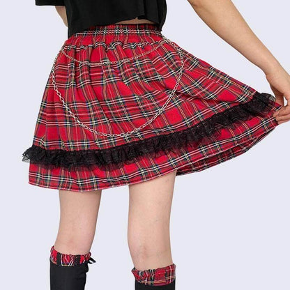 Y2k plaid lace gored skirts /leg warmers ah0069