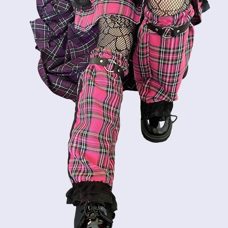 Y2k plaid lace gored skirts /leg warmers ah0069