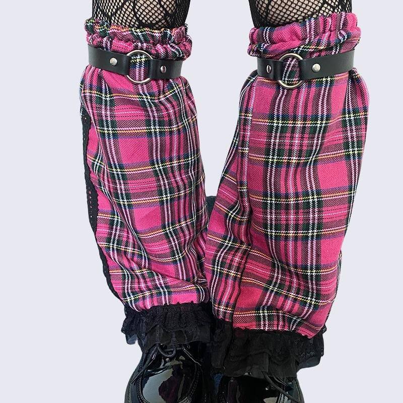 Y2k plaid lace gored skirts /leg warmers ah0069