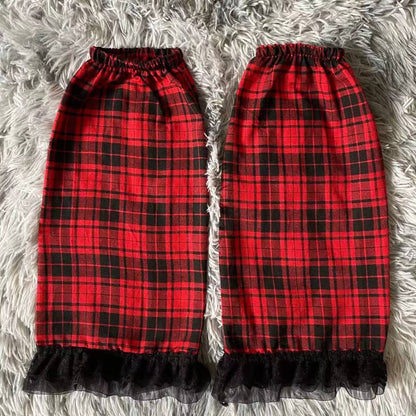 Y2k plaid lace gored skirts /leg warmers ah0069