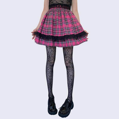 Y2k plaid lace gored skirts /leg warmers ah0069