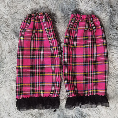 Y2k plaid lace gored skirts /leg warmers ah0069