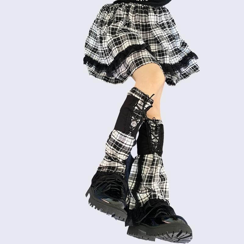 Y2k plaid lace gored skirts /leg warmers ah0069